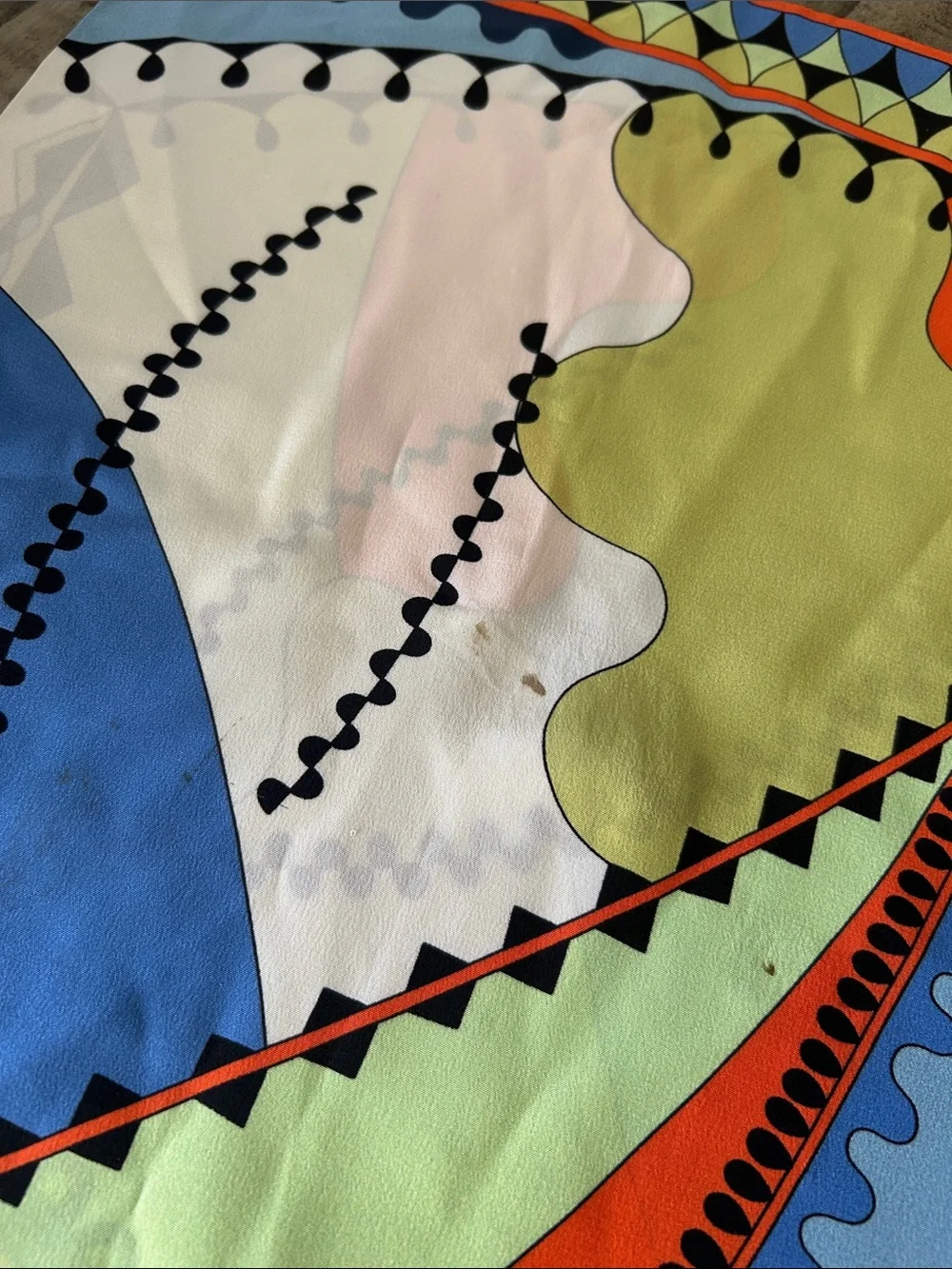 Vibrant Multicolor Geometric Silk-Feel Scarf - (Unknown) - Blue, Orange, Green